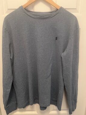 Ralph Lauren Long-Sleeve Crewneck Tee in Heather Gray-Blue